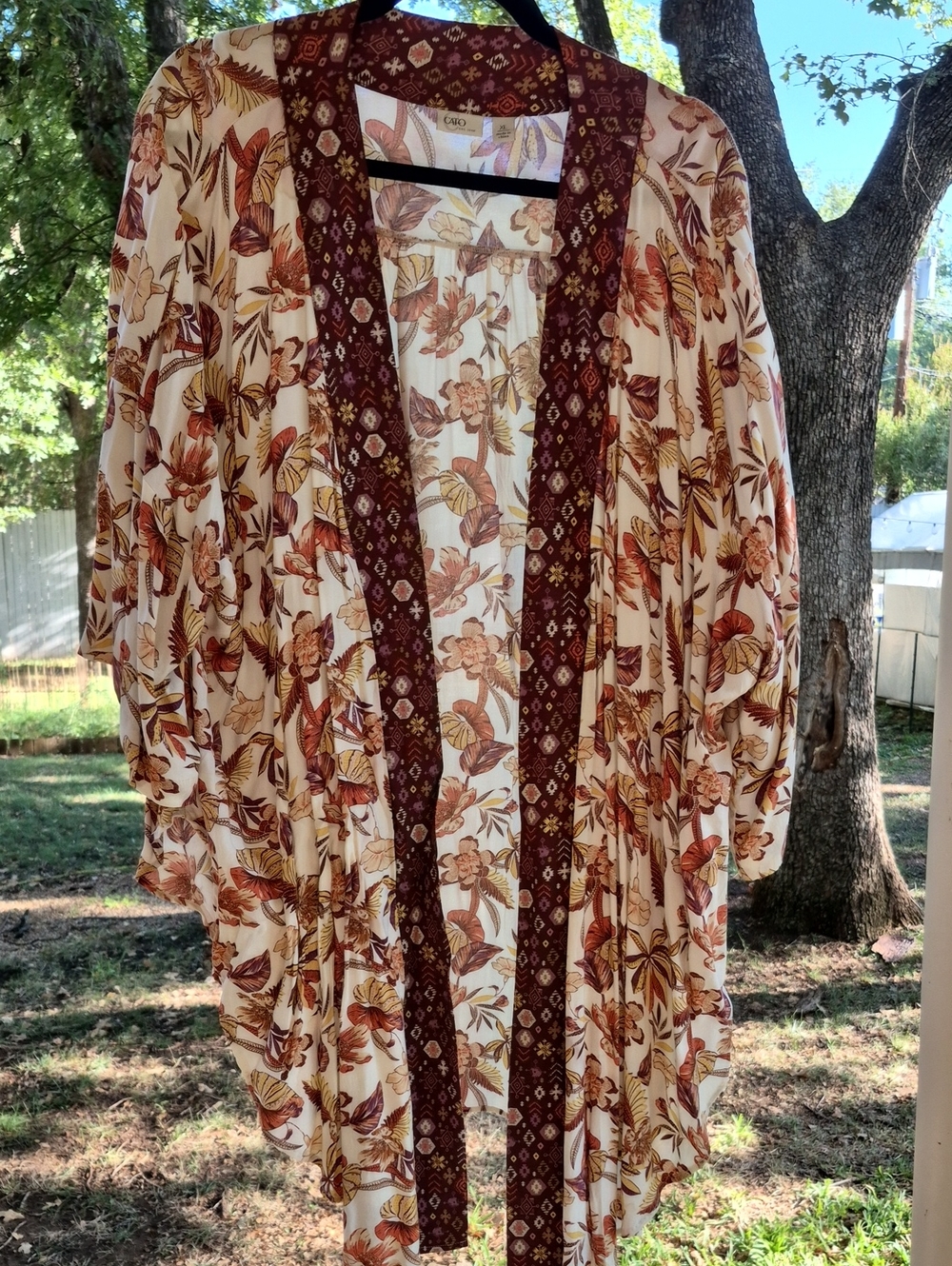 Cato Boho Floral Kimono - Cream, Rust, Brown
